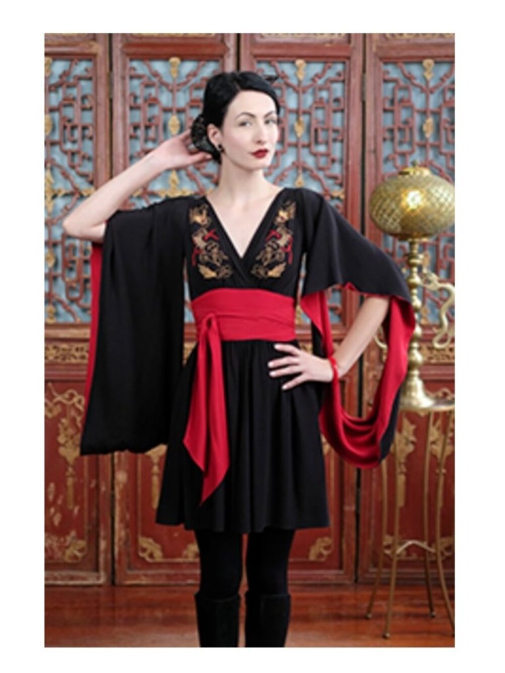 Retro Style Trashy Diva Embroidery Amaya Dress in Black Sz 8